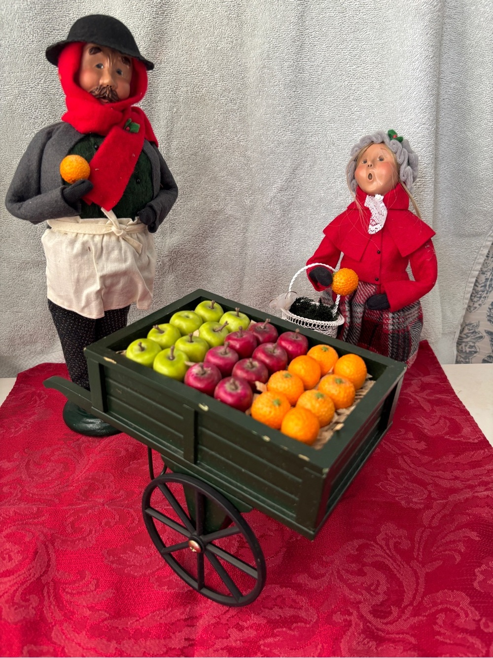 Byers' Choice Carolers Festive 3 piece Fruit Vendor scene.